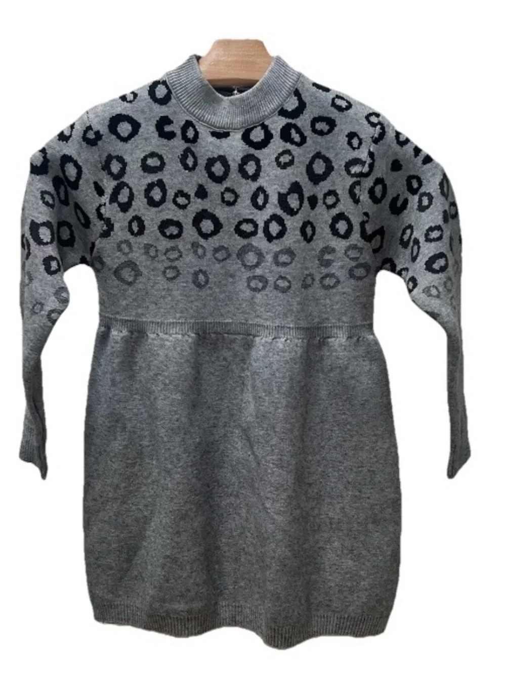 Girls’ Gray Leopard Print Sweater Dress 6